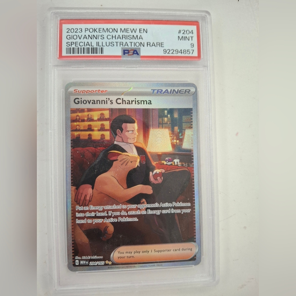 2023 POKEMON MEW EN-151 SPECIAL ILLUSTRATION RAREGIOVANNI'S CHARISMA #204 Psa 9